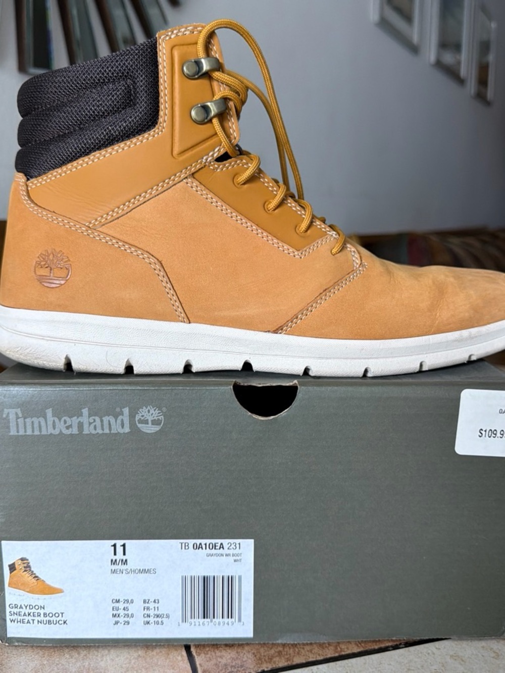 Timberland Wheat Nubuck Men's Lace-Up Boot with Black Collar